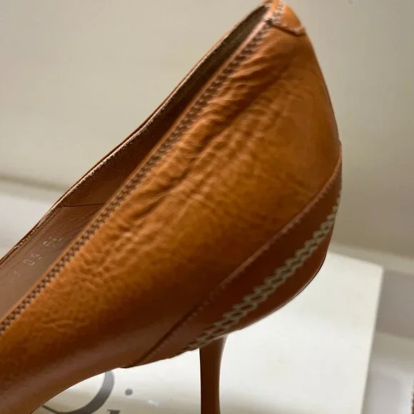 Vintage Dior Leather Fur Brown/Camel 4" High Heels US 9.5 EU 39.5 With Box - Picture 3 of 10